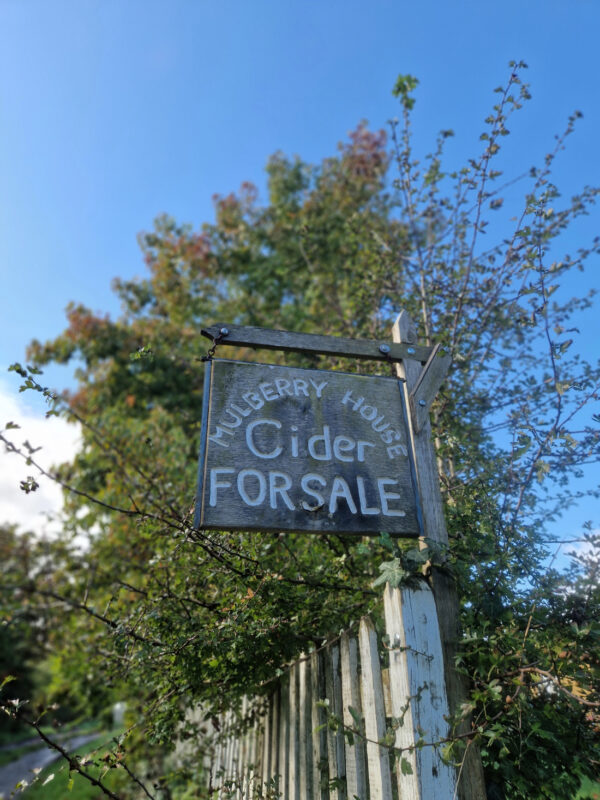 Sign in garden advertising cider for sale