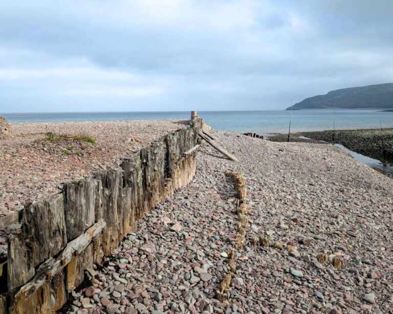 Pebble beach and groyne in Porlock Weir