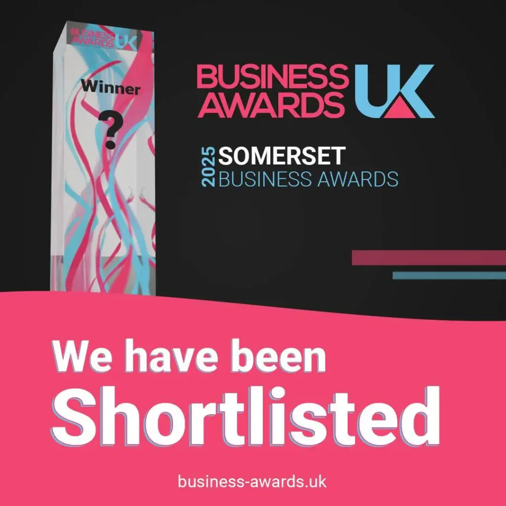 Badge saying we have been shortlisted forr the 2025 Somerset Business Awards