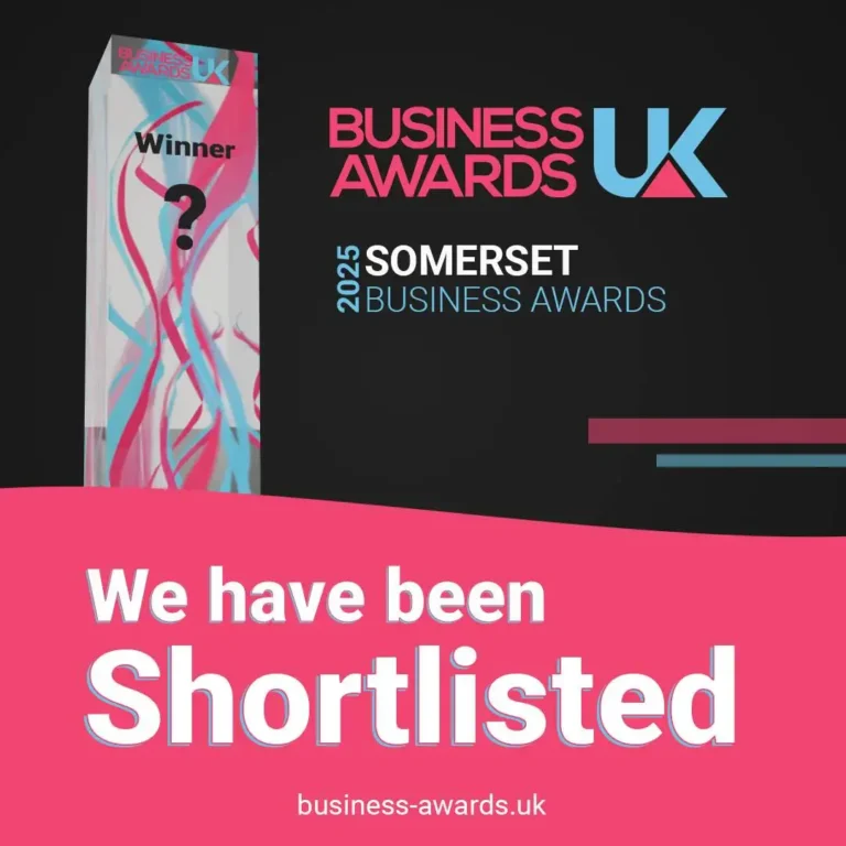 Badge saying we have been shortlisted forr the 2025 Somerset Business Awards