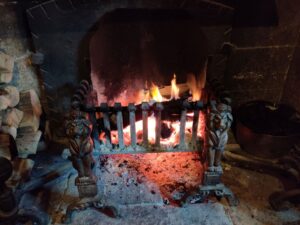 Fire burning in a grate