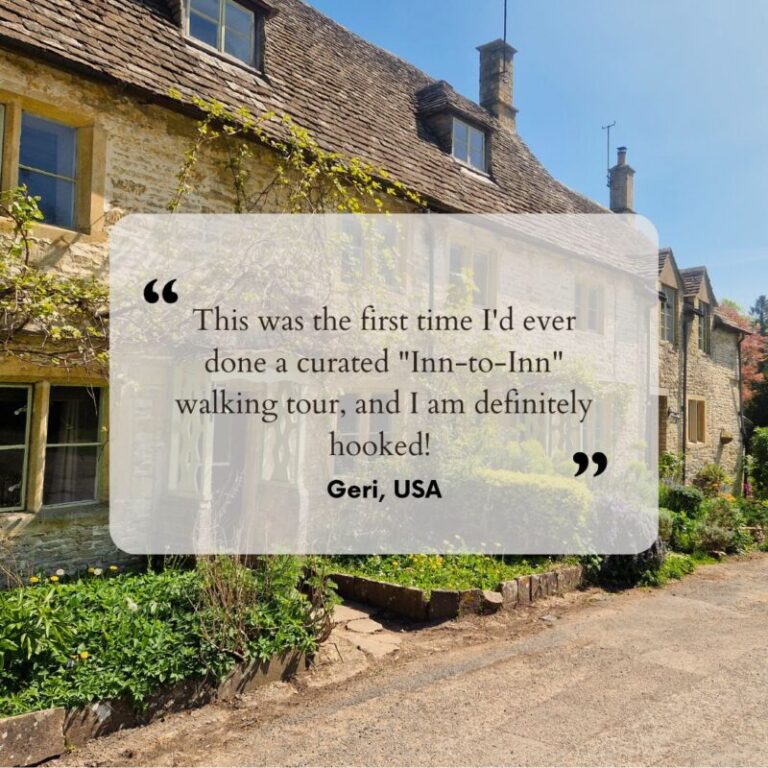 Written guest testimonial with an image of Cotswolds cottages in the background