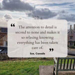 Guest testimonial against the backdrop of the English countryside