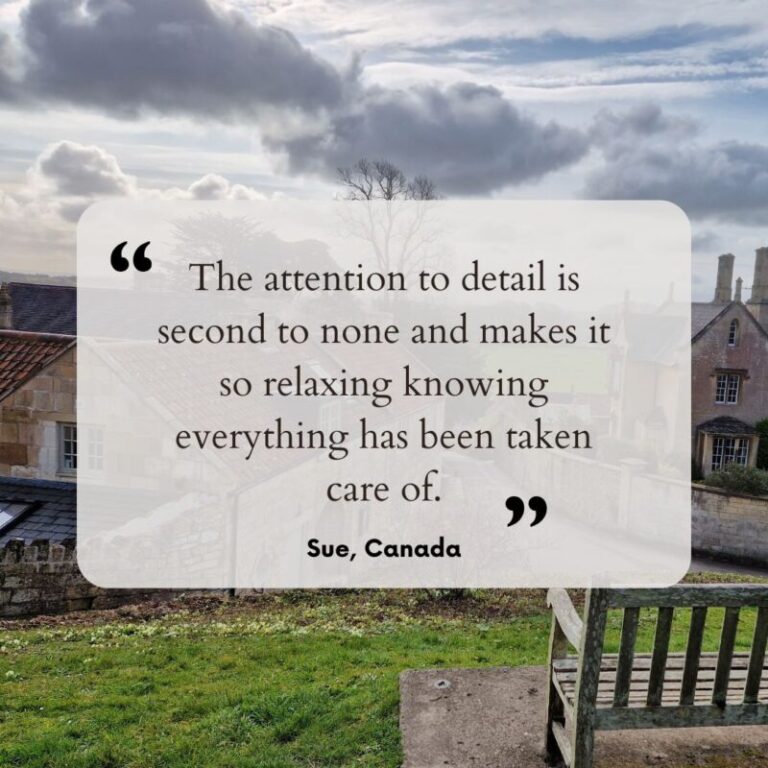 Guest testimonial against the backdrop of the English countryside