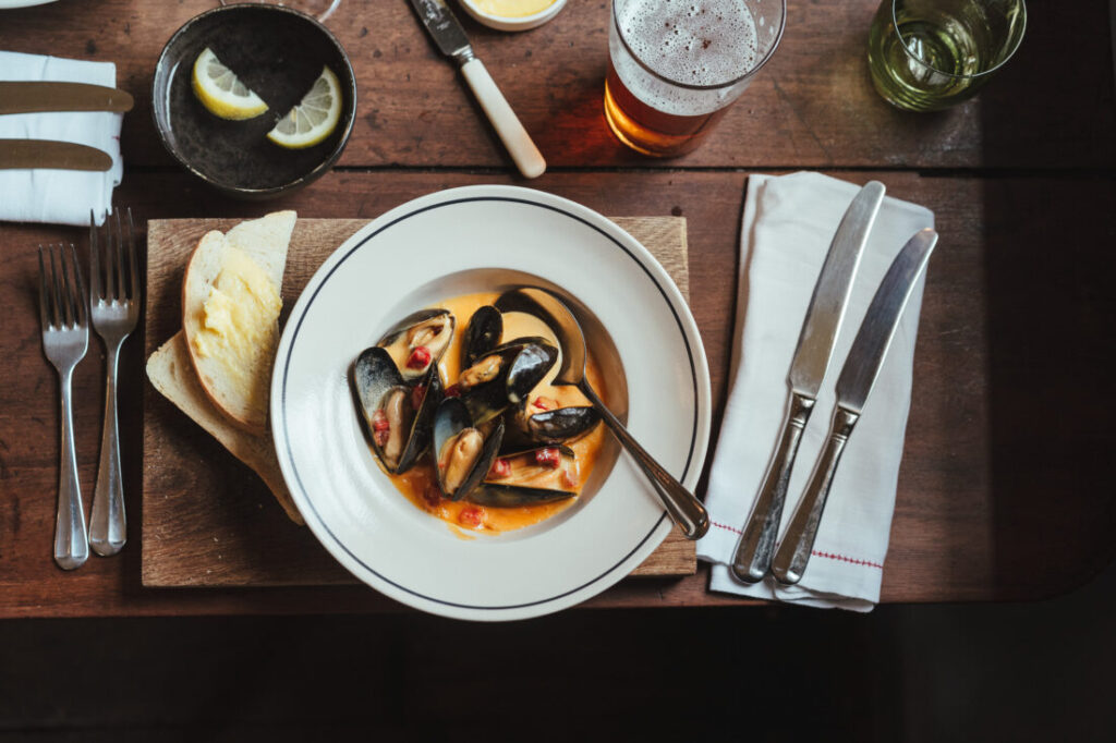 Evening dinner of mussels