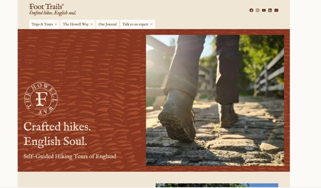 Screenshot showing the homepage of the new-look Foot Trails website