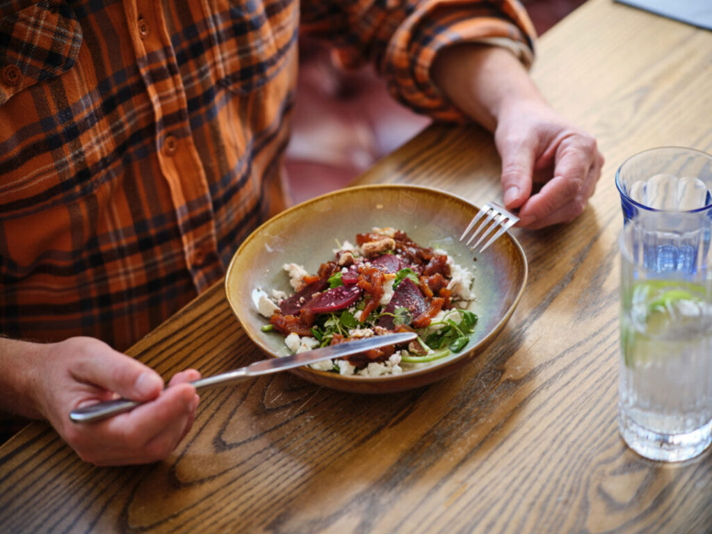 A plate of healthy salad on a Foot Trails hiking trip in England