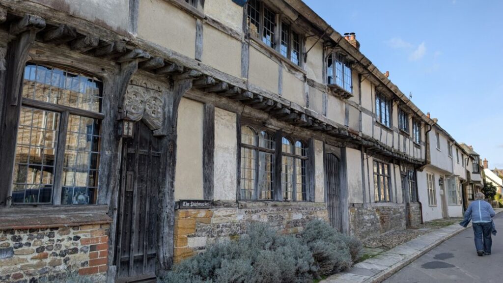 View of an ancient timbered house on a quiet lane