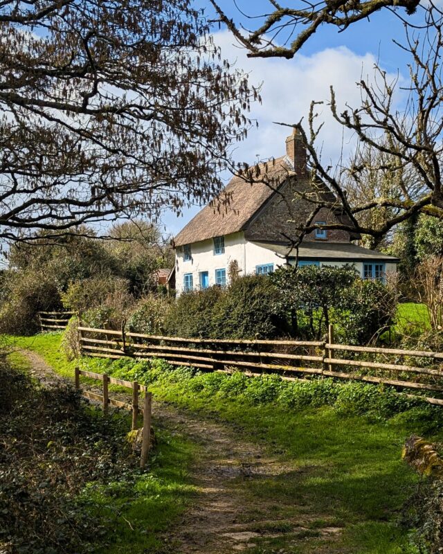 A traditional thatched cottage hidden amongst the trees and set back from a quiet footpath in the countryside.