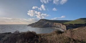 View from the cliffs of a secluded cove.