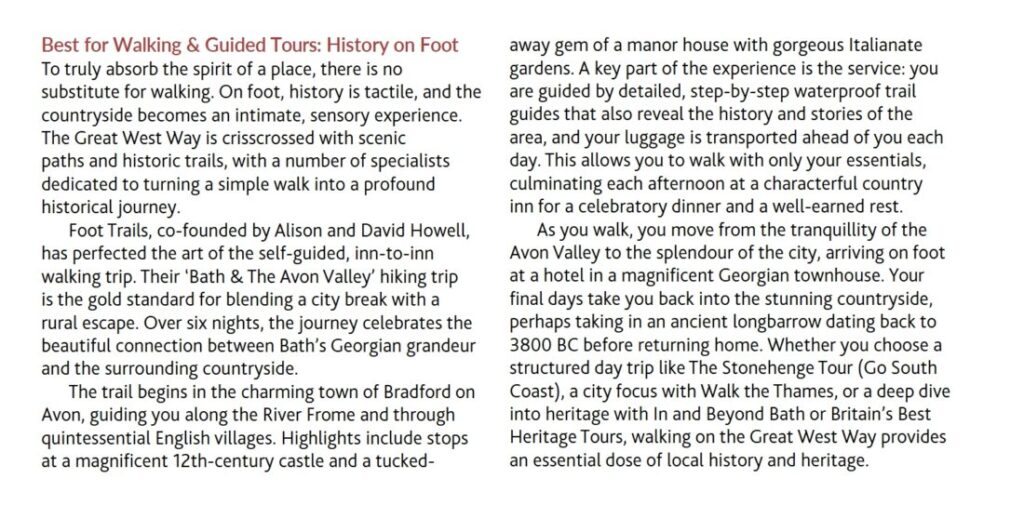 Screenshot of an article on Foot Trails' Bath & The Avon Valley walking & hiking trip.