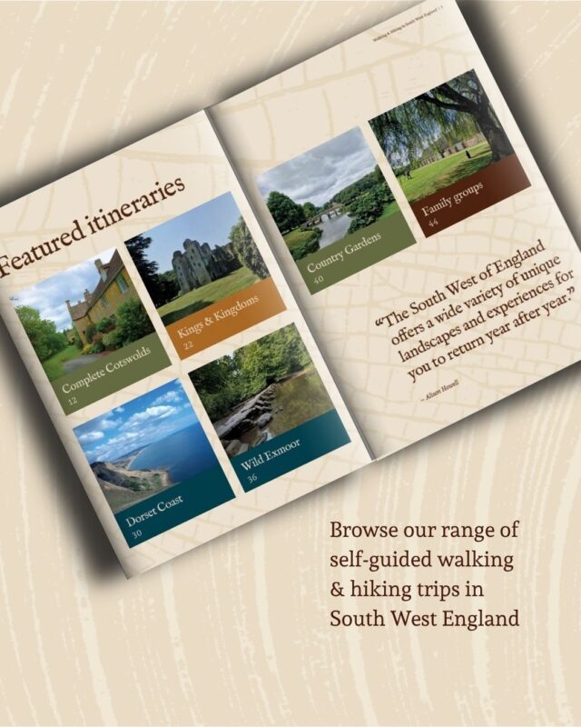 Image of Foot Trails' brochure showing the 'Featured Itineraries' page with a selection of available trips.