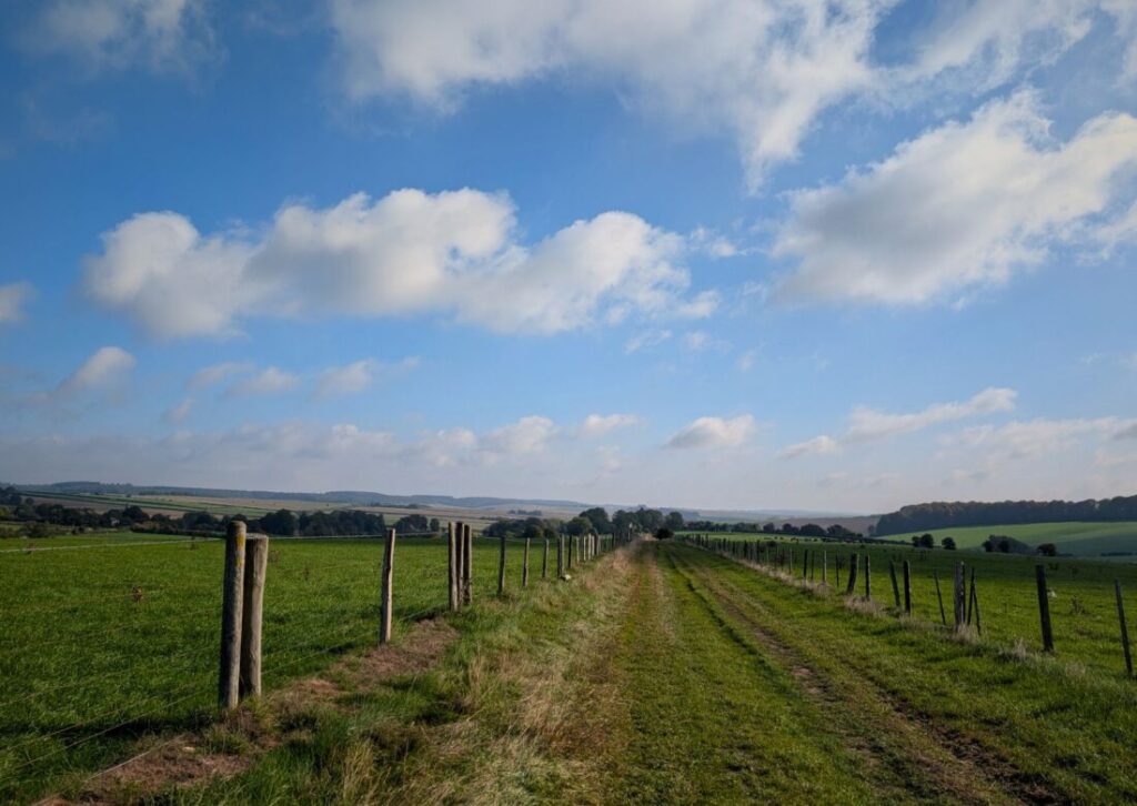 A footpath stretching off into the distance with a fence on the left
